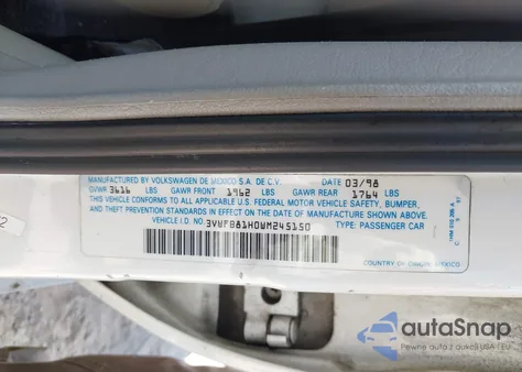 1998 Volkswagen Golf Gl from USA, damaged, VIN 3VWFB81H0WM245150